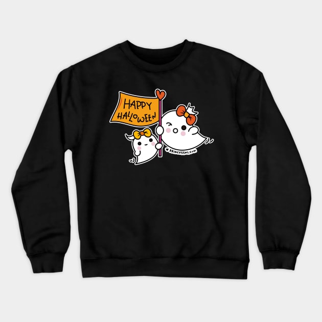 kawaii two ghosts cute spooky ghost illustration, happy halloween Crewneck Sweatshirt by princessmi-com